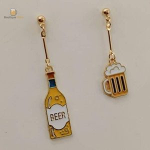 Boucles d'oreilles en forme de chope et bouteille de bière
