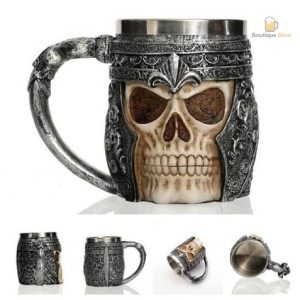 Chope de bière crâne de chevalier en métal décoratif