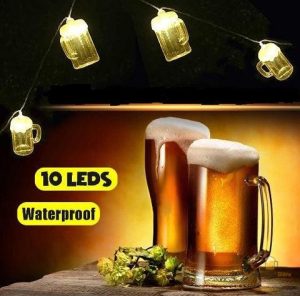 Éclairage festif avec guirlande LED en forme de chopes de bière