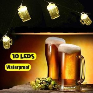 Éclairage festif avec guirlande LED en forme de chopes de bière