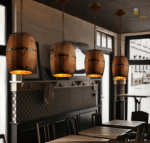 Lustre original en forme de tonneau en bois