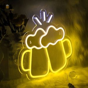 Néon bar avec motif chopes de bière, effet lumineux attractif