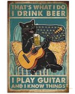 Plaque métal chat avec bière et guitare pour décoration