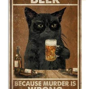 Plaque métal humoristique "Chat préfère la bière