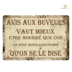 Plaque métal Avis aux buveurs pour décoration de bar