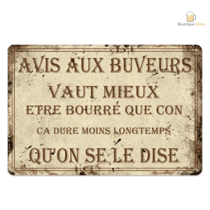 Plaque métal Avis aux buveurs pour décoration de bar