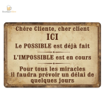 Plaque métal humour sur le possible et l'impossible