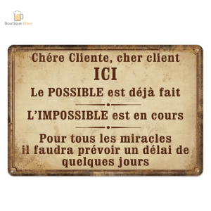 Plaque métal humour sur le possible et l'impossible