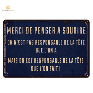 Plaque métal humoristique "Merci de penser à sourire