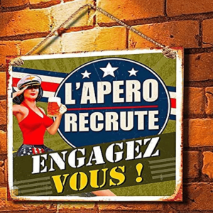 Plaque de bière engageante sur le thème de l'apéro
