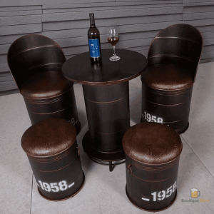 Table bar avec tabourets, style baril moderne