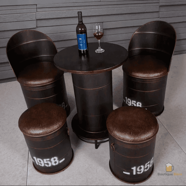 Table bar avec tabourets, style baril moderne